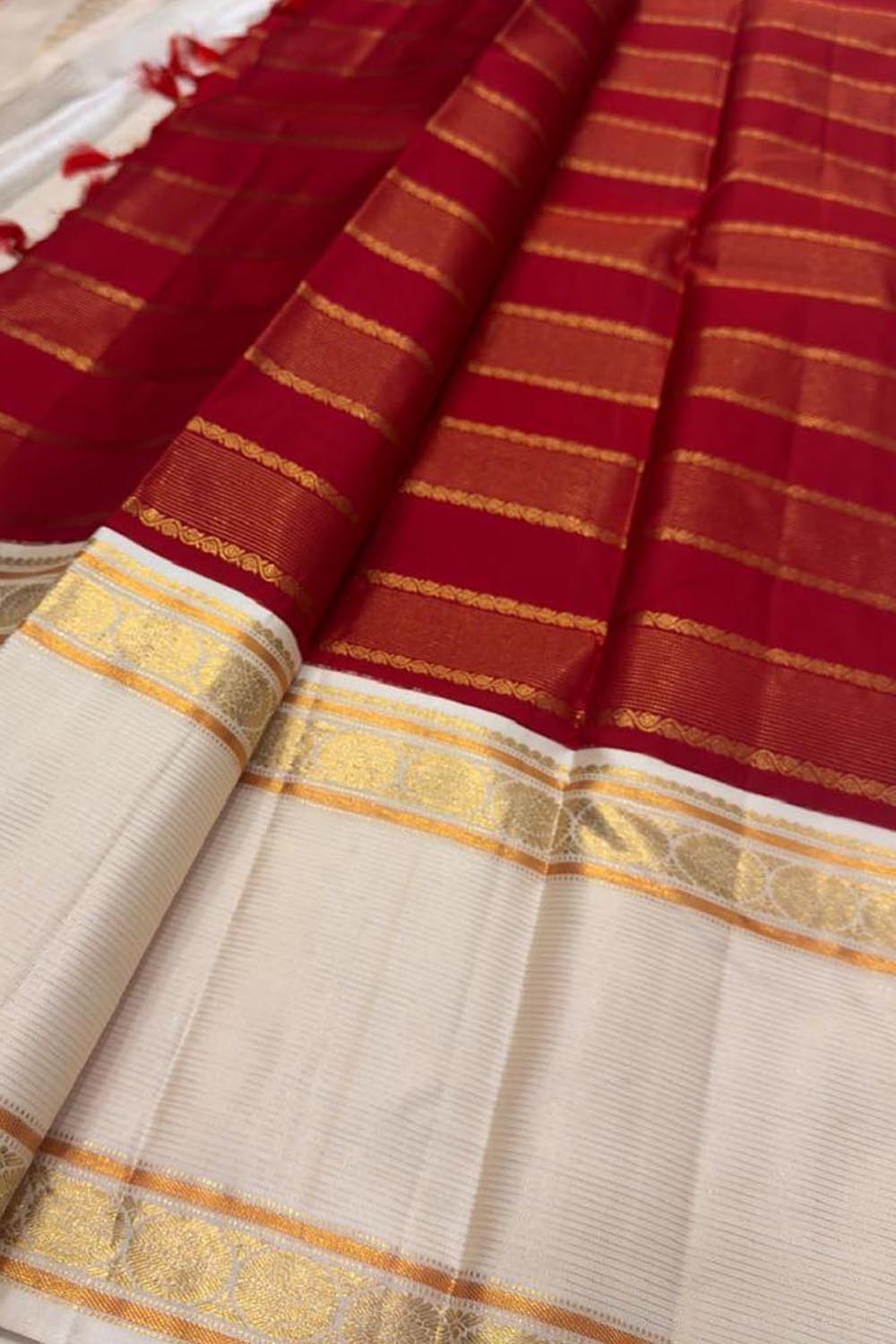 Red Kanjeevaram Pure Silk Saree — Handloom Weave, Bridal