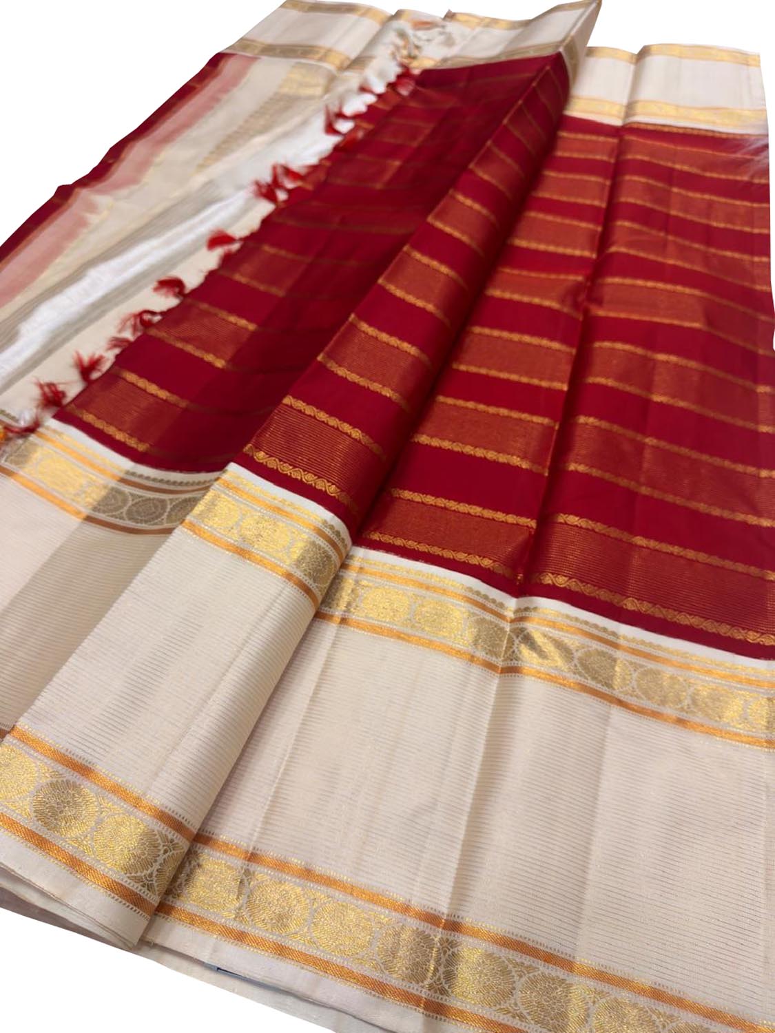 Red Kanjeevaram Pure Silk Saree — Handloom Weave, Bridal