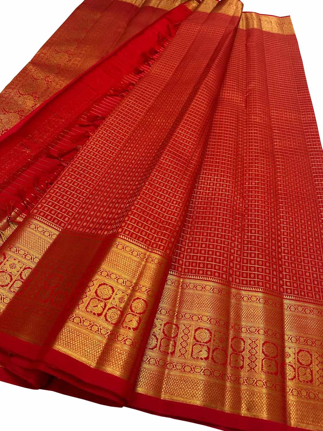 Red Kanjeevaram Pure Silk Saree Handloom Festive Ethnic Gift
