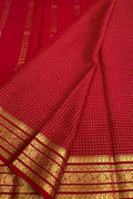 Red Handloom Mysore Pure Crepe Silk Checks Design Saree