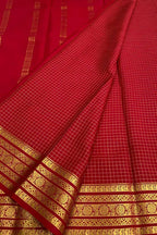 Red Handloom Mysore Pure Crepe Silk Checks Design Saree
