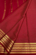 Red Handloom Mysore Pure Crepe Silk Checks Design Saree