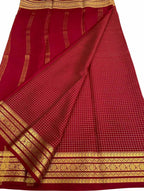 Red Handloom Mysore Pure Crepe Silk Checks Design Saree