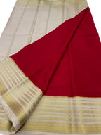 Red Mysore Pure Crepe Silk Saree Handloom Weave Festive