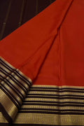 Red Mysore Pure Crepe Silk Saree Handloom Weave Bridal
