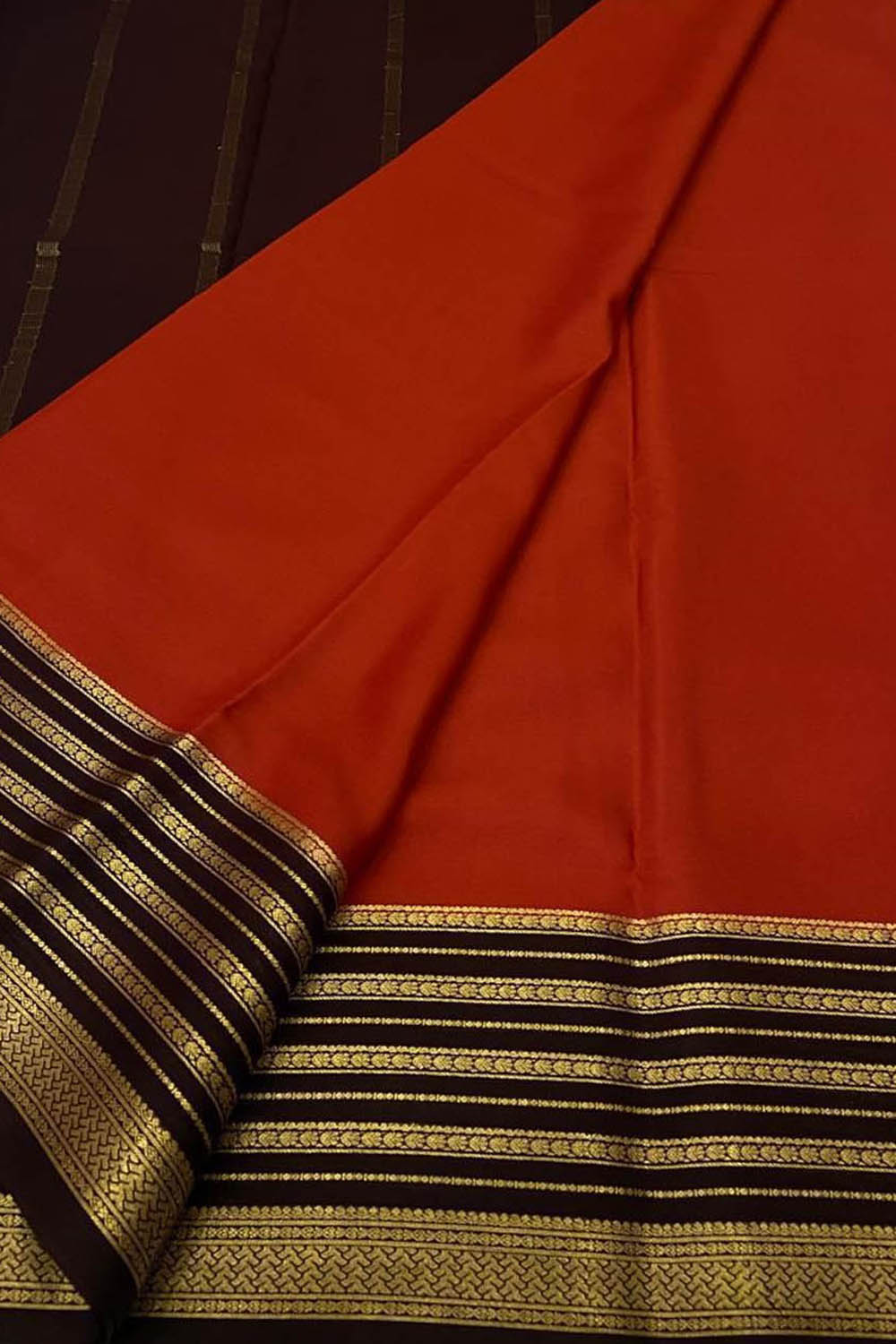 Red Mysore Pure Crepe Silk Saree Handloom Weave Bridal
