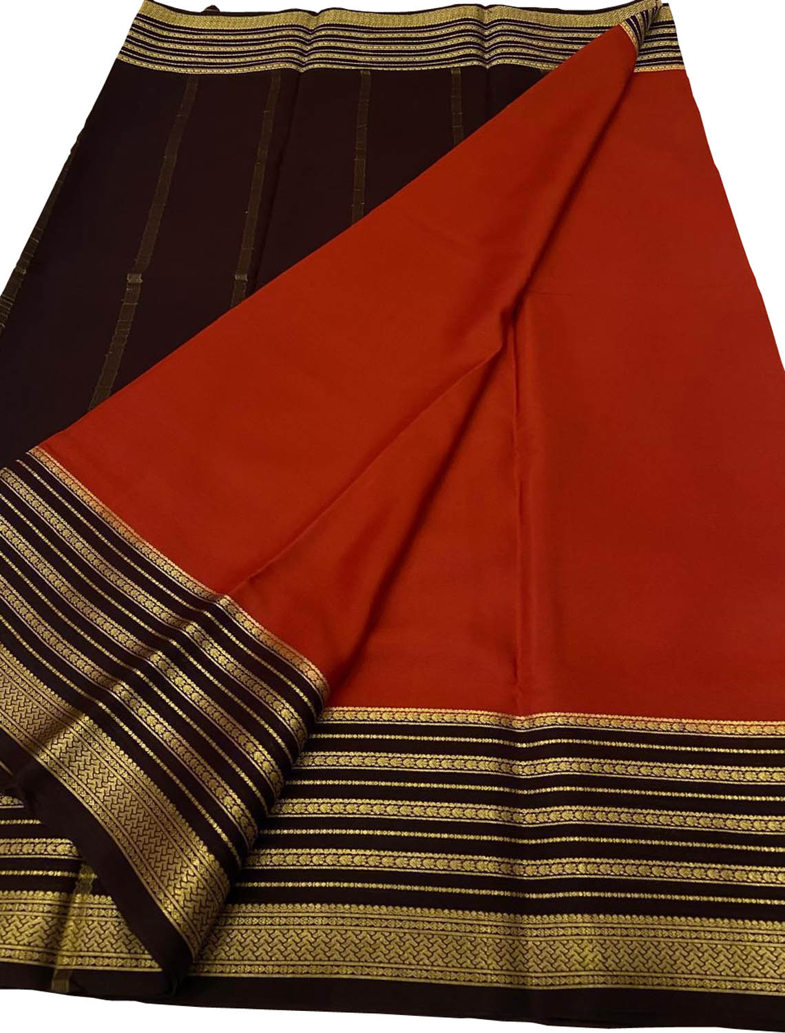 Red Mysore Pure Crepe Silk Saree Handloom Weave Bridal
