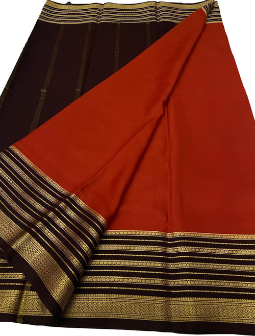 Red Mysore Pure Crepe Silk Saree Handloom Weave Bridal