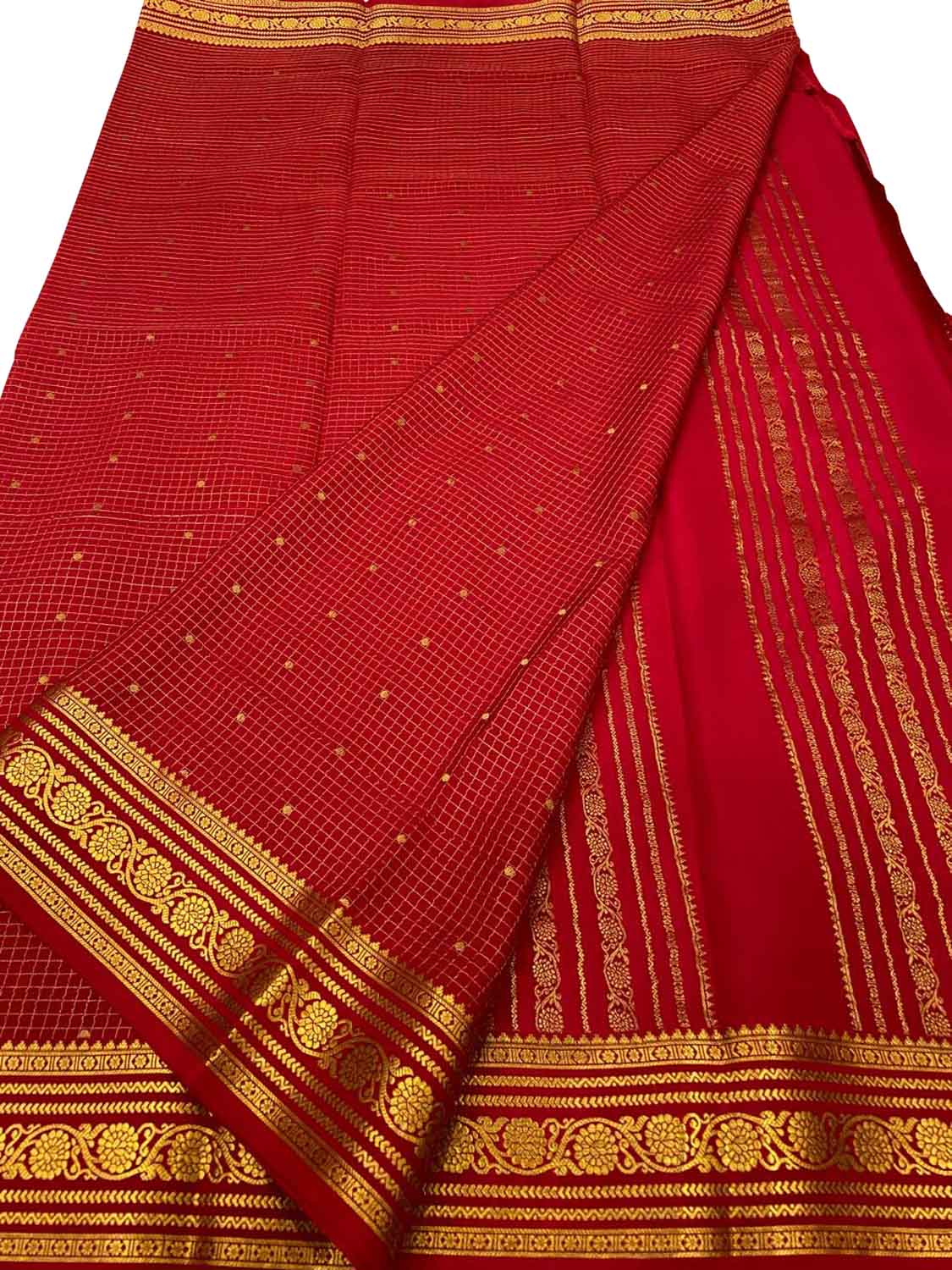 Red Handloom Mysore Pure Crepe Silk Saree