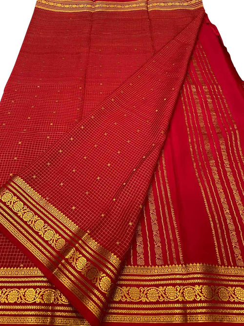 Red Handloom Mysore Pure Crepe Silk Saree