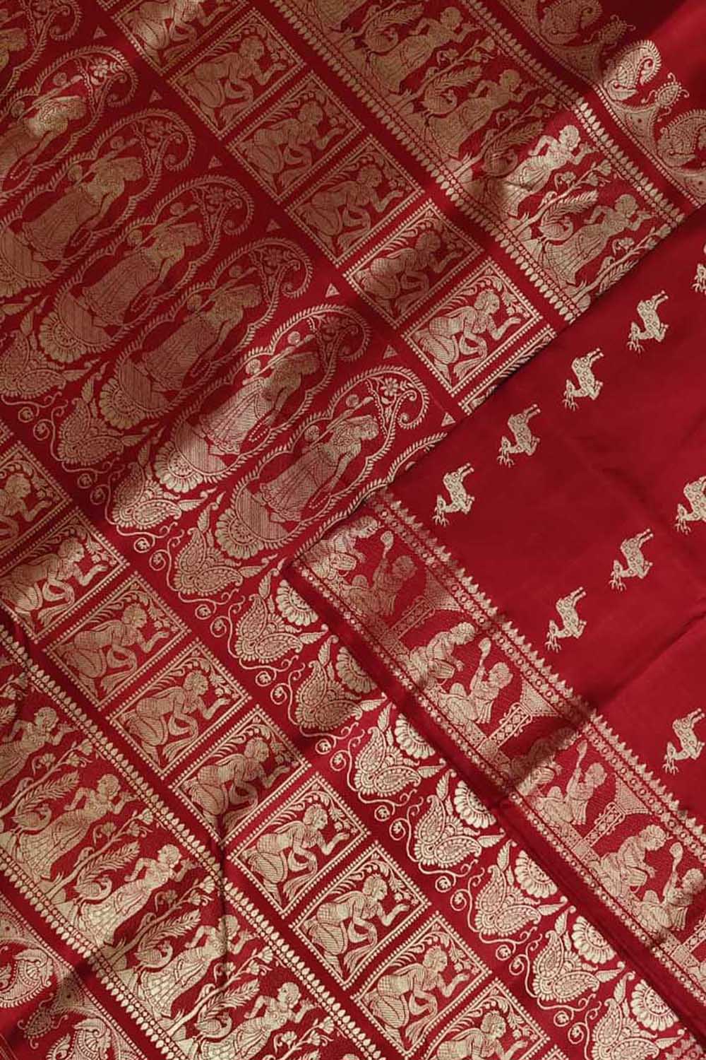 Red Swarnachari Pure Silk Saree — Handloom Weave, Festive & Wedding