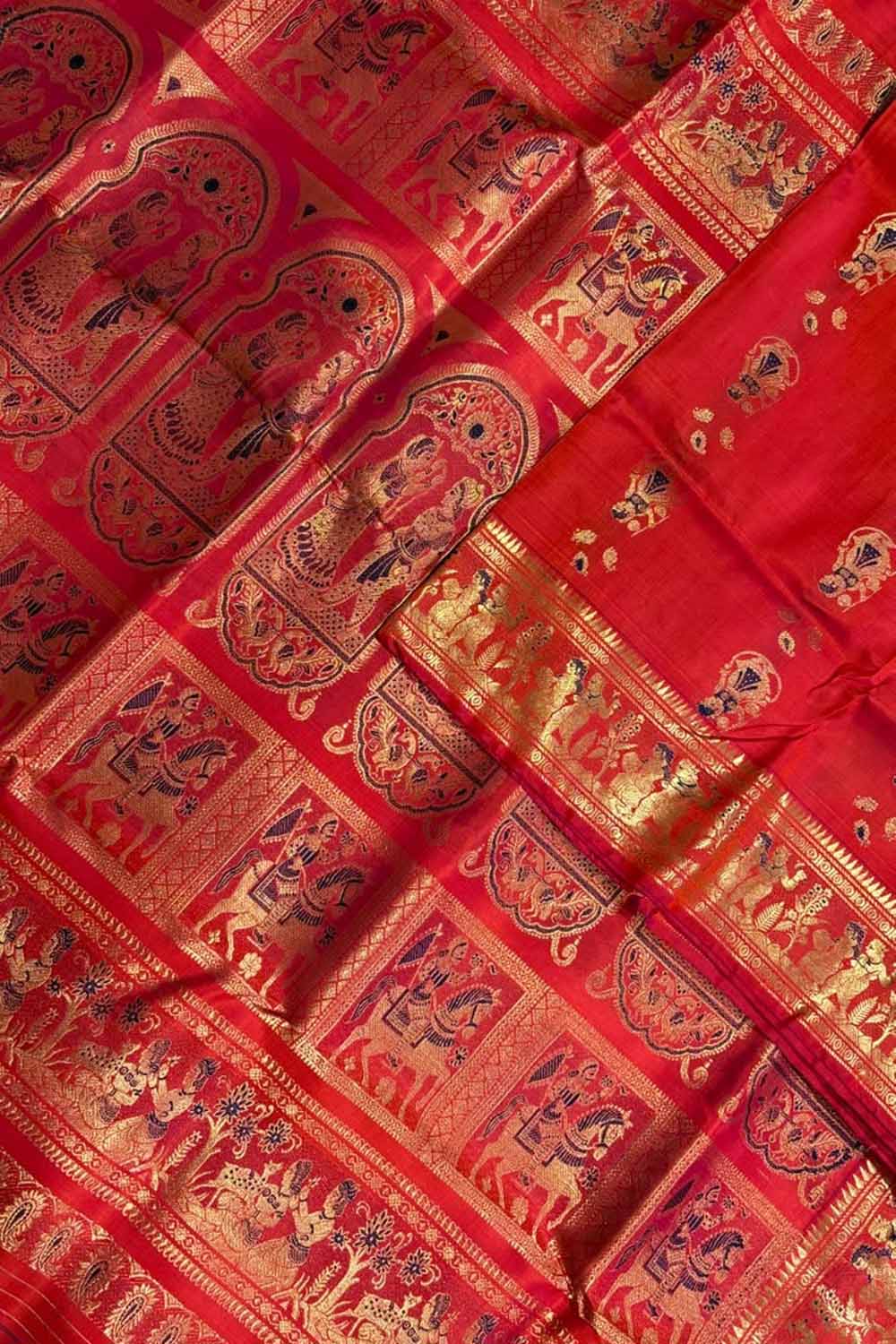 Red Swarnachari Pure Silk Saree Handloom Woven Wedding