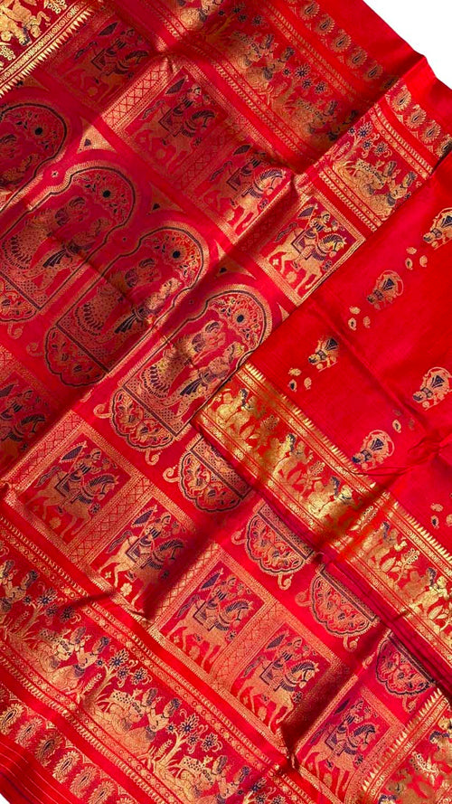 Red Swarnachari Pure Silk Saree Handloom Woven Wedding