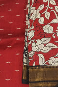 Red Kalamkari Hand Painted Raw Silk Suit With Chennur Silk Dupatta