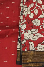 Red Kalamkari Hand Painted Raw Silk Suit With Chennur Silk Dupatta