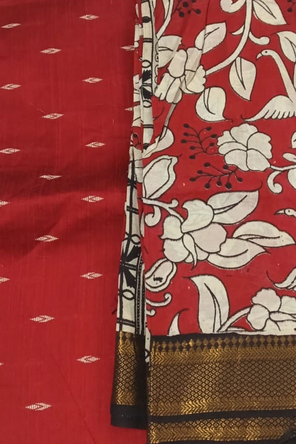 Red Kalamkari Hand Painted Raw Silk Suit With Chennur Silk Dupatta