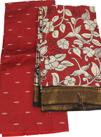 Red Kalamkari Hand Painted Raw Silk Suit With Chennur Silk Dupatta