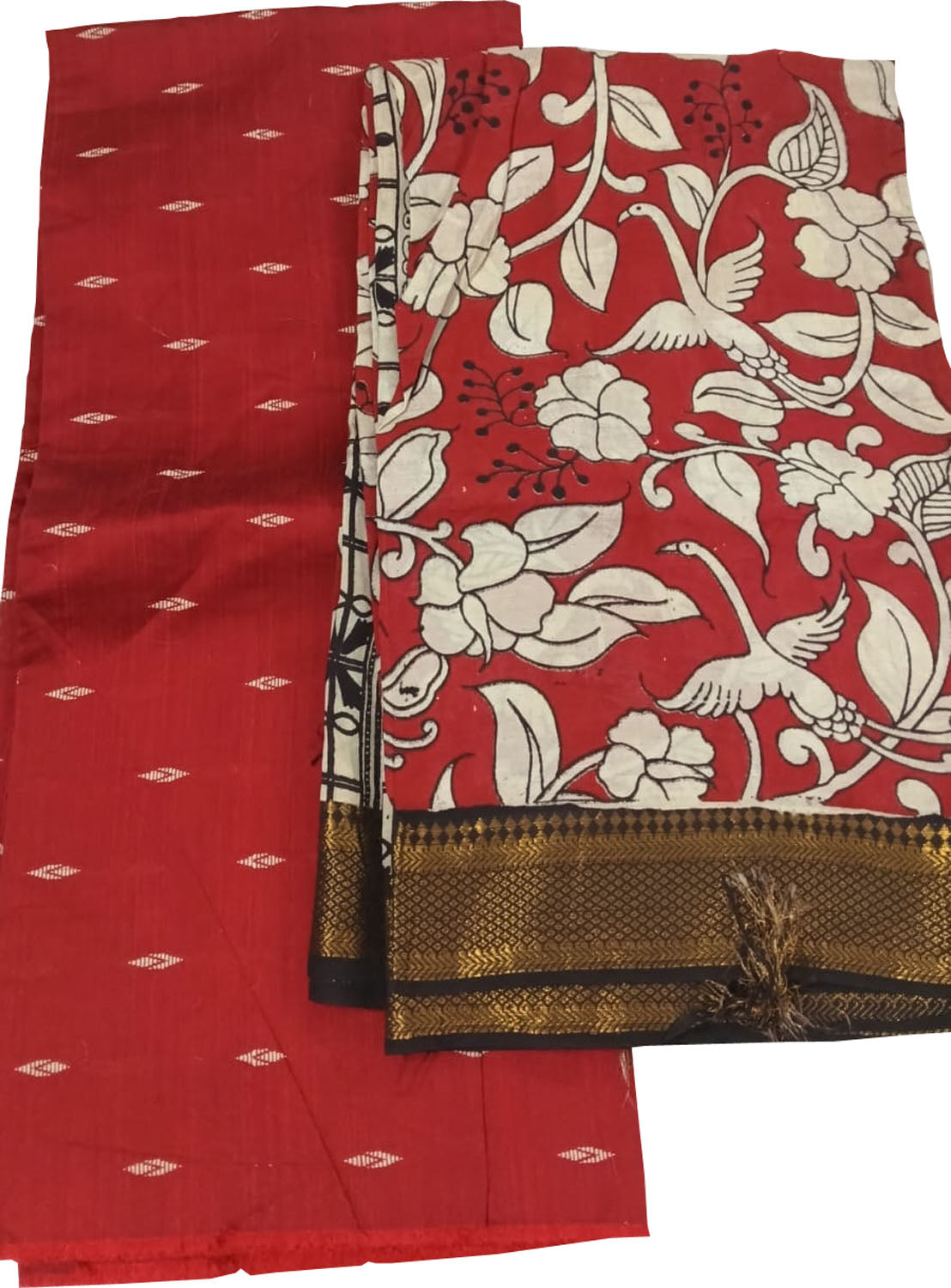Red Kalamkari Hand Painted Raw Silk Suit With Chennur Silk Dupatta