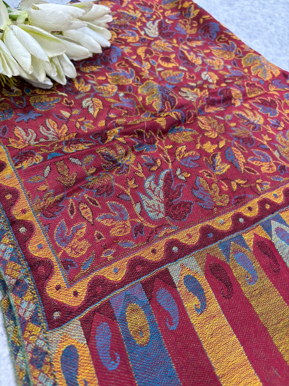 Red Kashmiri Pashmina Stole—Vintage Buta Needle Work, Festive & Ethnic Wear