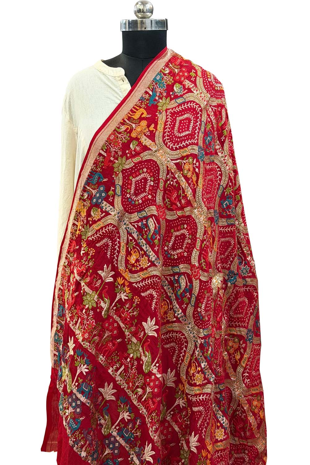 Red Pure Georgette Banarasi Bandhani Meenakari Dupatta