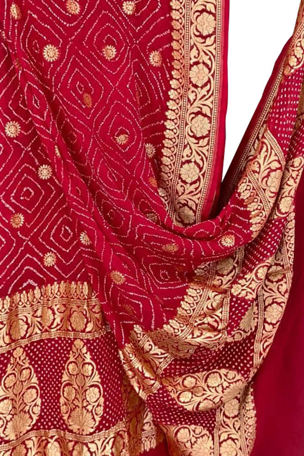 Red Pure Georgette Bandhani Rai Bandhej Dupatta