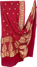 Red Pure Georgette Bandhani Rai Bandhej Dupatta