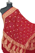 Red Pure Georgette Bandhani Rai Bandhej Dupatta