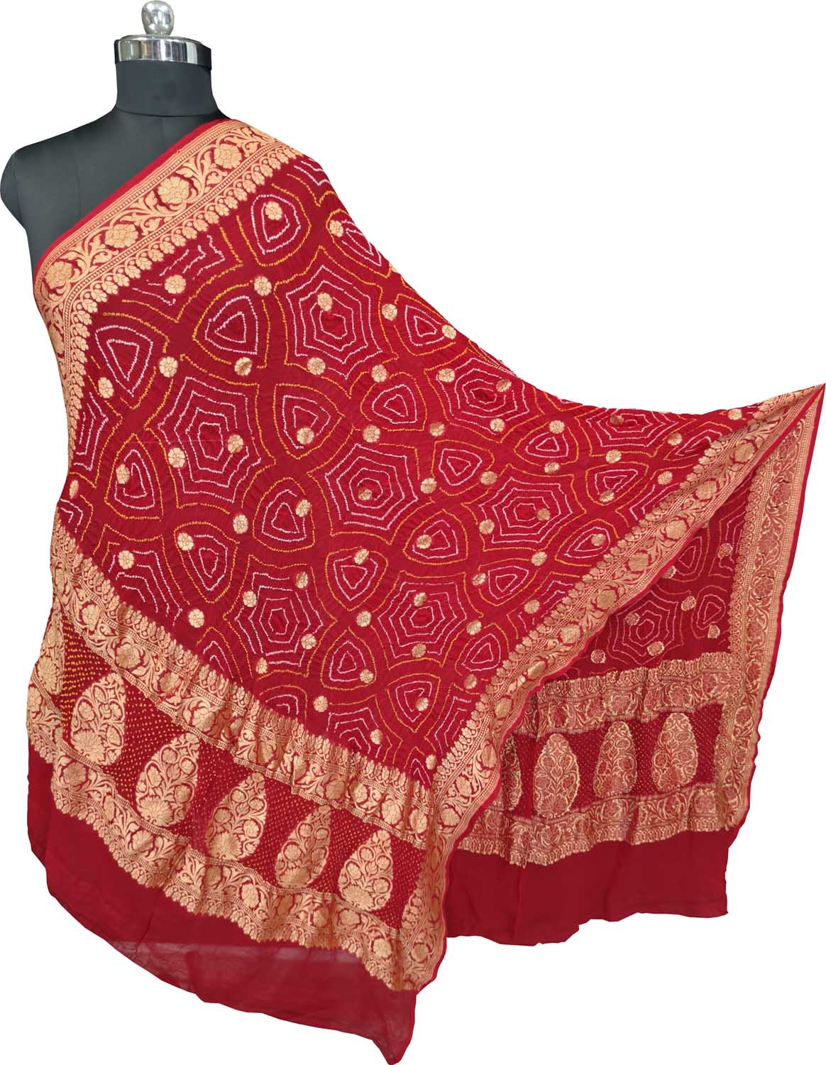 Red Pure Georgette Bandhani Rai Bandhej Dupatta
