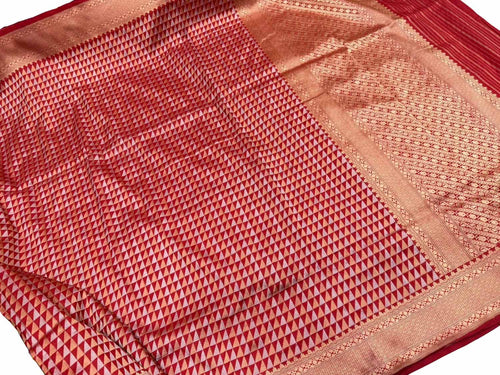 Red Pure Katan Silk Banarasi Handloom Saree