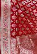 Red Pure Katan Silk Banarasi Saree Handloom Bridal Wear
