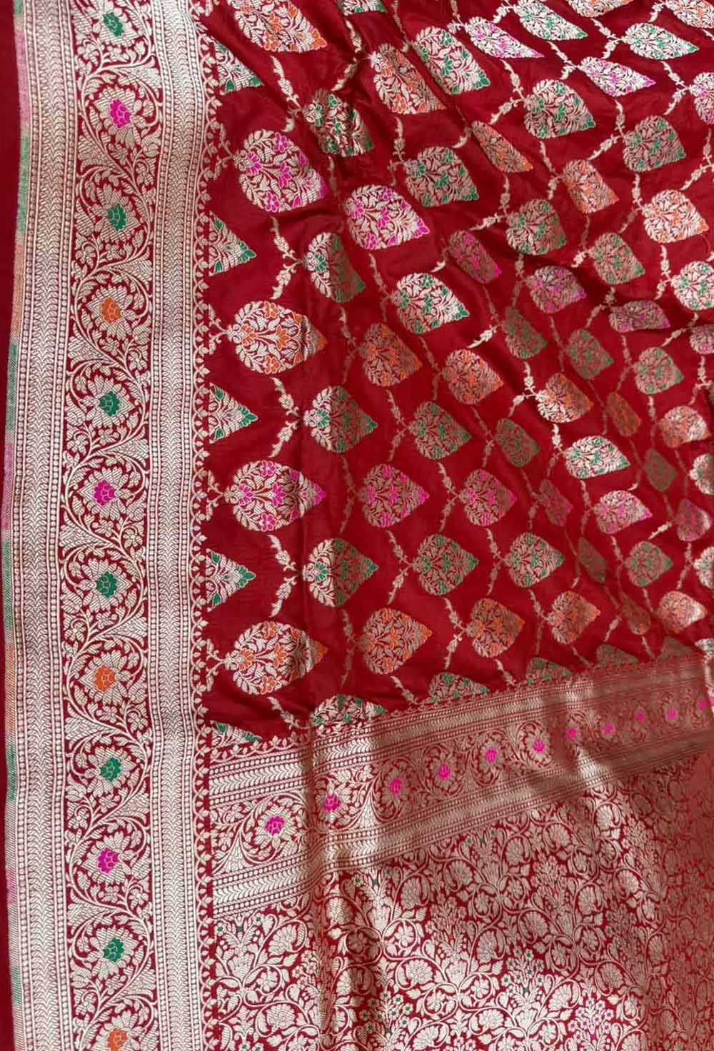 Red Pure Katan Silk Banarasi Saree Handloom Bridal Wear