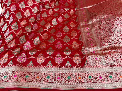 Red Pure Katan Silk Banarasi Saree Handloom Bridal Wear