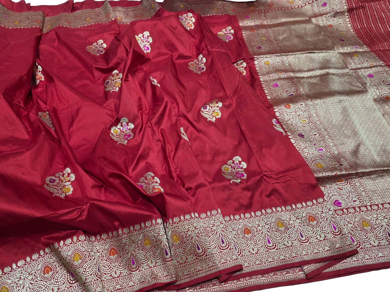 Red Banarasi Katan Silk Saree Kadwa Woven Bridal