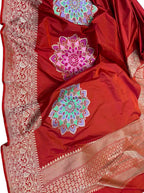 Red Pure Katan Silk Kadwa Woven Banarasi Saree Wedding