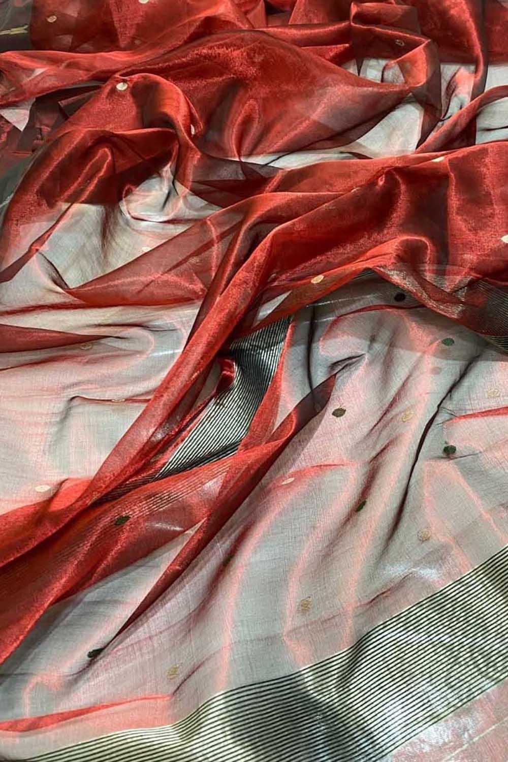 Red Pure Pattu Silk Chanderi Handloom Saree