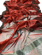 Red Pure Pattu Silk Chanderi Handloom Saree