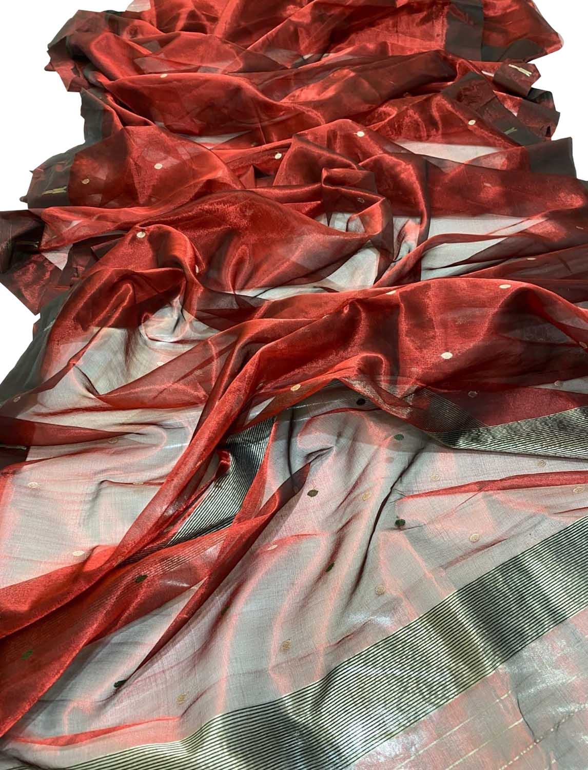 Red Pure Pattu Silk Chanderi Handloom Saree