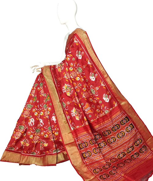 Red Pure Silk Pochampalli Ikat Handloom Saree