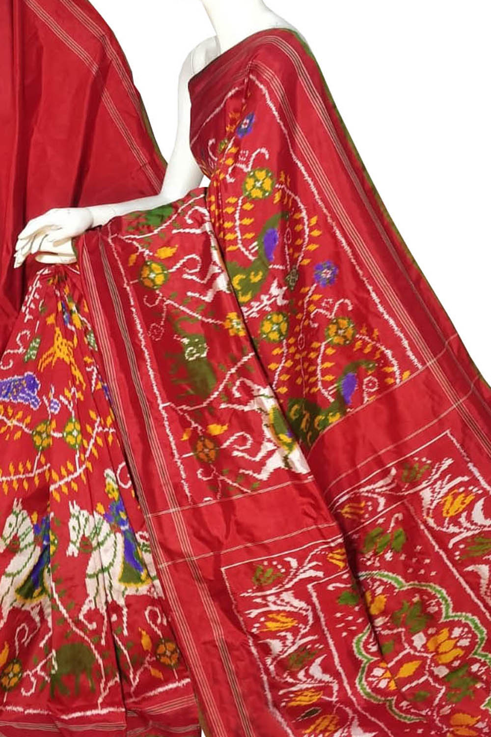 Red Pure Silk Pochampalli Ikat Handloom Saree