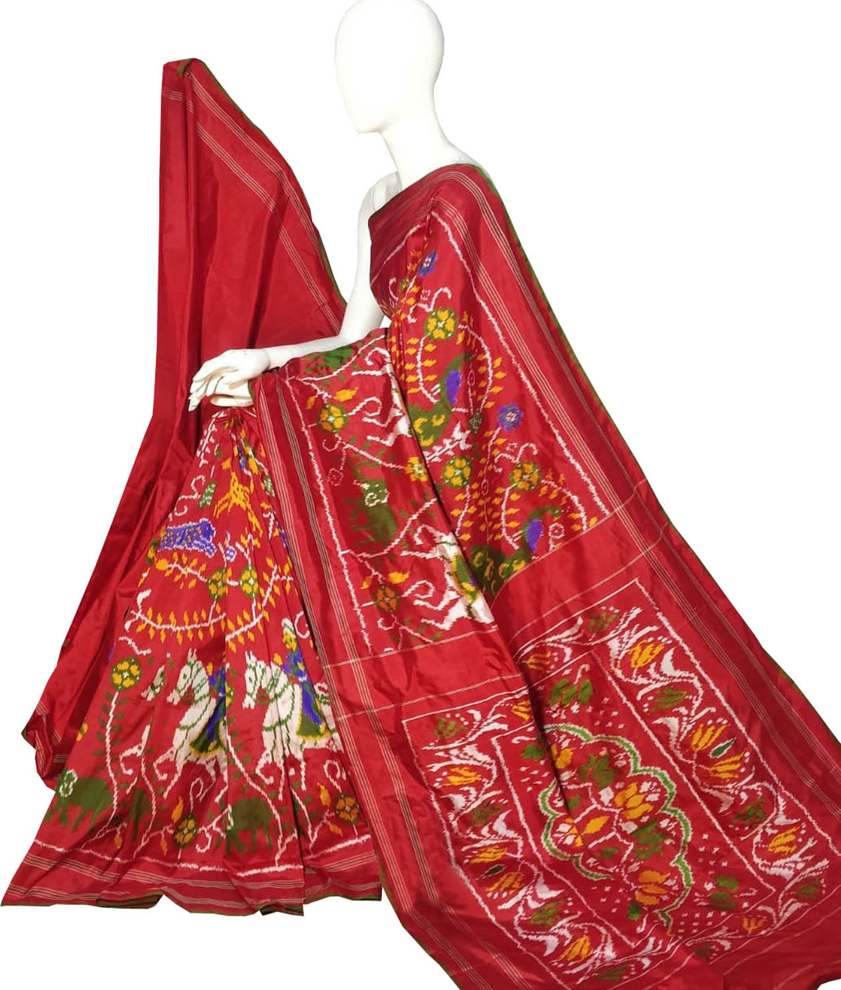 Red Pure Silk Pochampalli Ikat Handloom Saree
