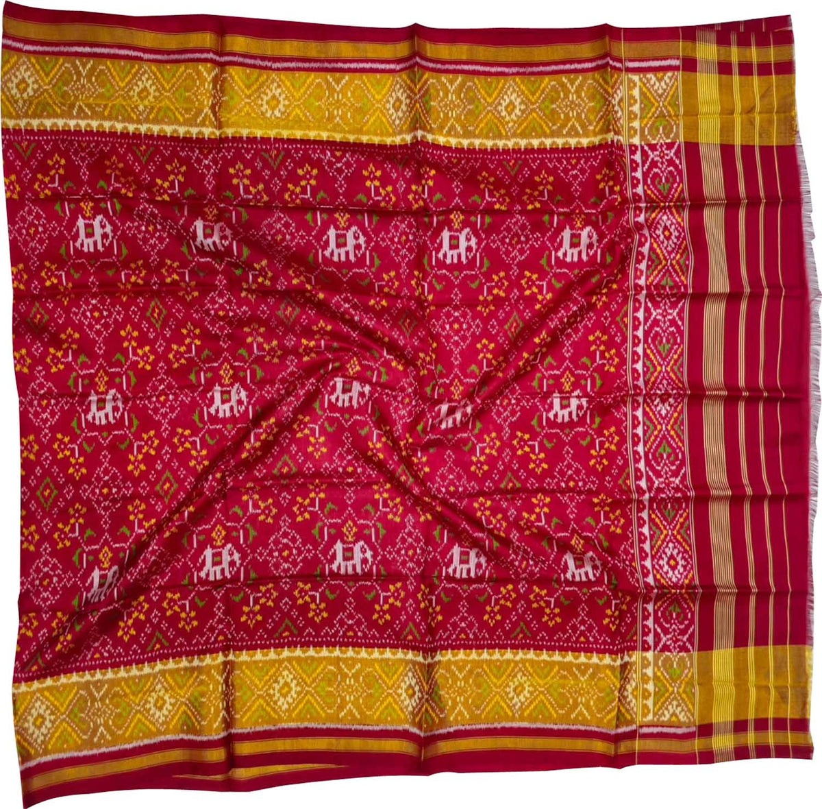 Red Pure Single Ikat Patan Patola Handloom Dupatta