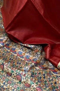 Red Pure Tussar Silk Hand Painted Madhubani Saree
