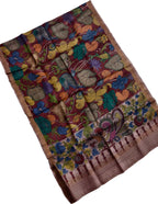 Red Pure Tussar Silk Pen Kalamakari Hand Painted Dupatta