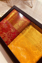 Premium Red and Yellow Banarasi Silk Fashion Stole Gift Set of Two Stylish Wrap for Festive | College | Casual | Night Parties - Luxurion World