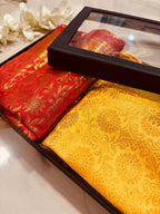 Premium Red and Yellow Banarasi Silk Fashion Stole Gift Set of Two Stylish Wrap for Festive | College | Casual | Night Parties - Luxurion World