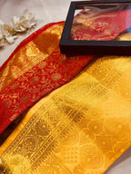 Premium Red and Yellow Banarasi Silk Fashion Stole Gift Set of Two Stylish Wrap for Festive | College | Casual | Night Parties - Luxurion World
