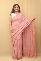 Shop Pink Chikankari Georgette Saree Online - Luxurion World