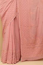 Shop Pink Chikankari Georgette Saree Online - Luxurion World