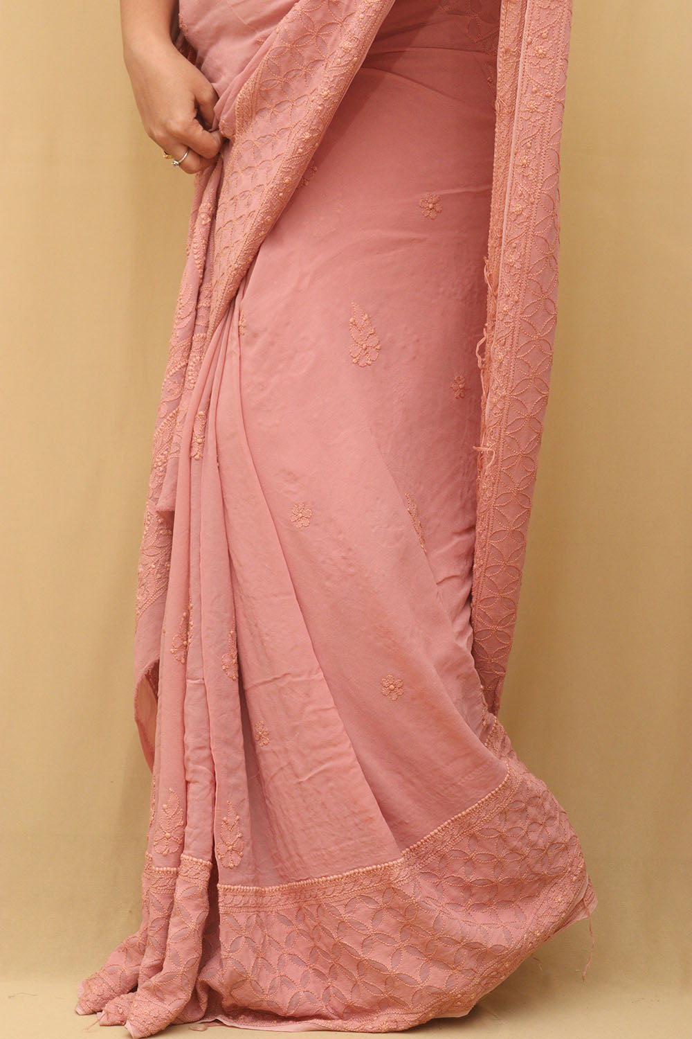 Get Trendy: Shop Pink Chikankari Georgette Saree Online - Luxurion World
