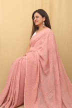 Shop Pink Chikankari Georgette Saree Online - Luxurion World